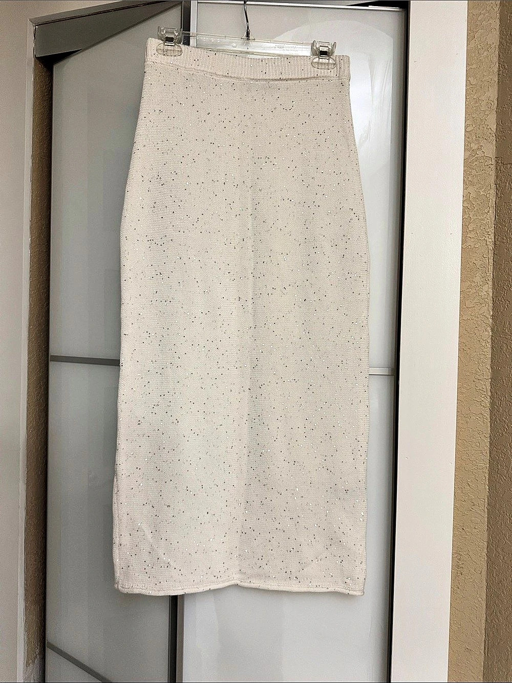 Zara Sequin Knit Skirt Midi in White Size Small